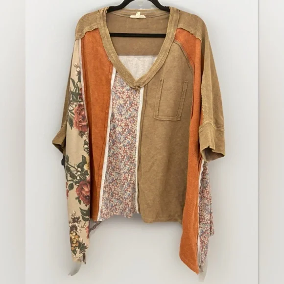 Oli & Hali Floral Boho Patchwork Tunic Top M/L - Mixed Print Oversized V-Neck - Picture 5 of 11